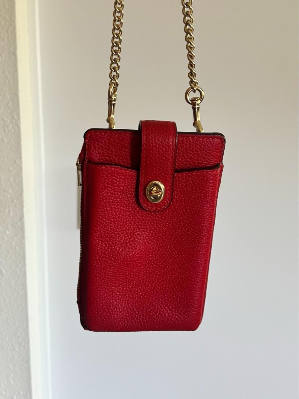 Coach Turnlock Chain Crossbody Red Pebble Leather